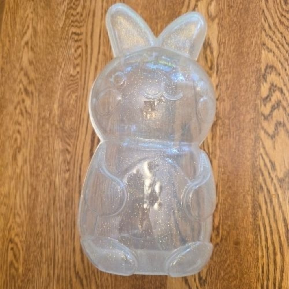 Clear Glitter Bunny Rabbit Plastic Storage Container 10 inch Candy Kids‎ Toys